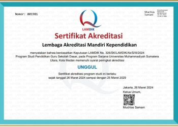 Prodi Pendidikan Guru Sekolah Dasar FKIP UMSU Telah Menerima Sertifikat Akreditasi Unggul Dari LAMDIK